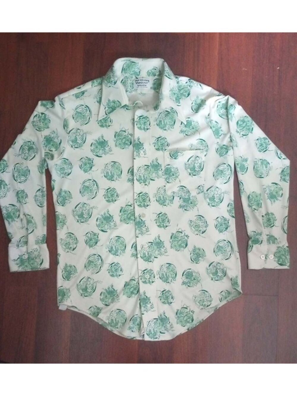 Vintage 70s Van Heusen Vanknit Splendor Floral Polyester Disco Button Shirt M/L